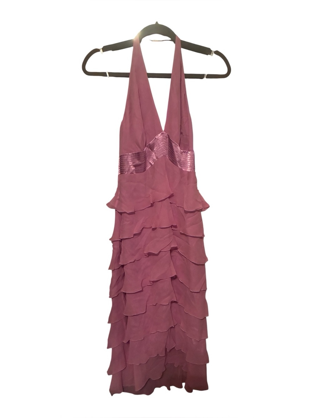 NWT VINTAGE LAUNDRY BY SHELLI SEGAL 100% SILK PINK HALTER RUFFLE DRESS SIZE 4